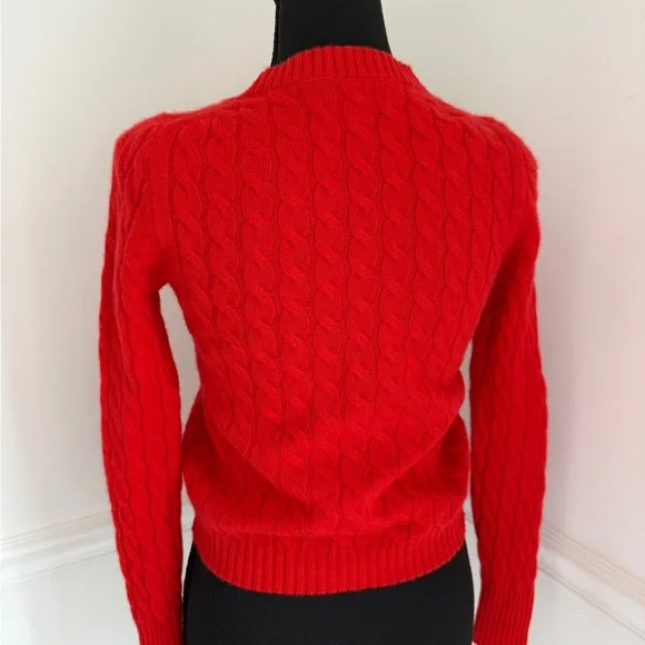 J.Crew 100% Cashmere Red Cable-Knit Crewneck Sweater Cherry Embroidery XS/S - Picture 3 of 9